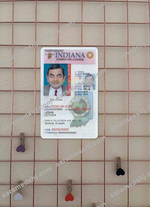 USA Indiana driving (operator) license under 21 photolook FRONT